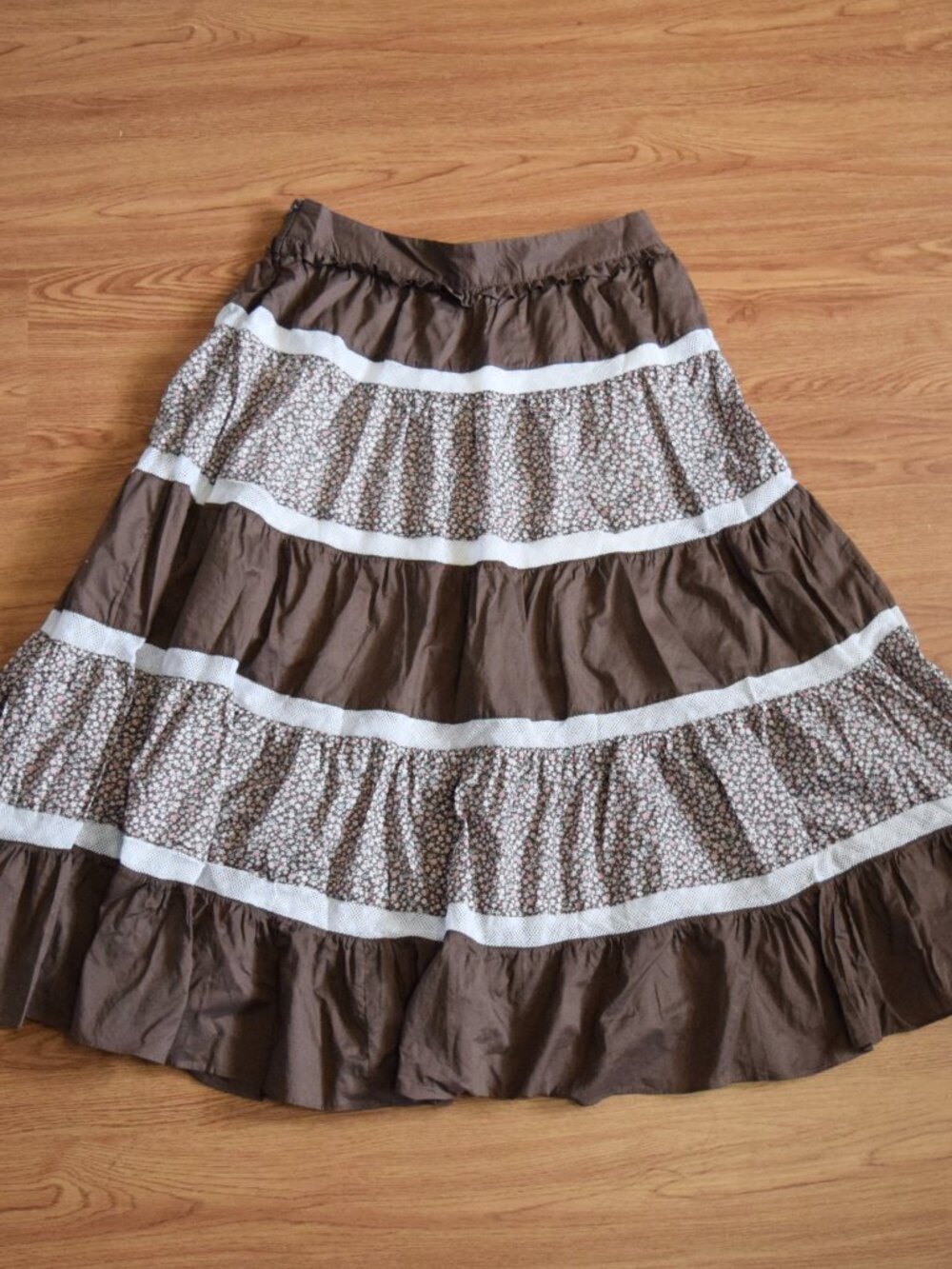 Brown Flora Full Lined Midi Skirt - Vintage Lolita Style